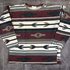 Men's Vintage 90's Natural Elements Tribal Aztec Print Long Sleeve T Shirt Sz M